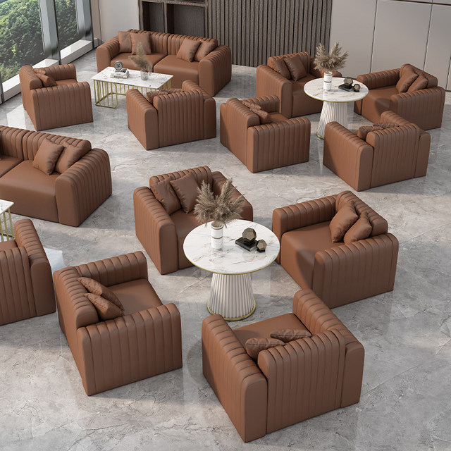 Solid Wood Office Meeting Table and Sofa Chair Set Light Luxury Hotel Lobby Business Rest Area Reception Commercial Furniture