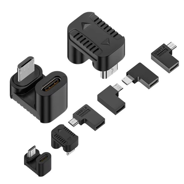 90 Degree Right up Down Angled Micro USB Male to Type C Female Extension Adapter for Laptop PC Chargers Converter