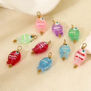 Aksesoris DIY Custom Gaya Y2K, Liontin Hati Ikan Pelangi dari Kaca Murano Berwarna-warni dengan Enamel Epoxy Stainless Steel untuk Wanita - Product Image 4