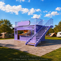 Kiosque à deux étages en conteneur modifié de 20 pieds ou 40 pieds, café-restaurant, commerce de détail, préfabriqué en acier personnalisé avec escalier et terrasse