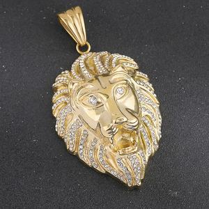 Vente chaude européenne : Bijoux punk hip-hop pour hommes, pendentif tête de lion en or 18 carats, style acier inoxydable 316L - Product Image 2