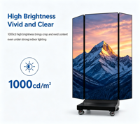 Affichage publicitaire LED pliable en trois parties HD pour intérieur, affiche LED couleur pleine portable, signalisation numérique pour événements et salles d'exposition