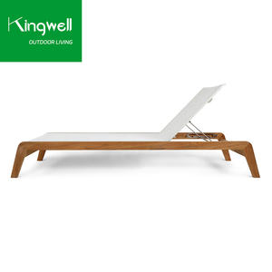 كرسي استلقاء خشبي قابل للتعديل من خشب الساج مع شبكة مقاومة للماء - مقاوم للأشعة فوق البنفسجية وتصميم عصري محمول للشاطئ والحديقة وحمام السباحة - Product Image 3