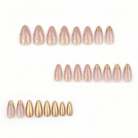24 faux ongles à presser, courts, forme amande, nude doré, French manucure, avec feuille d'or nacrée, réutilisables pour usage quotidien, mariages et salons