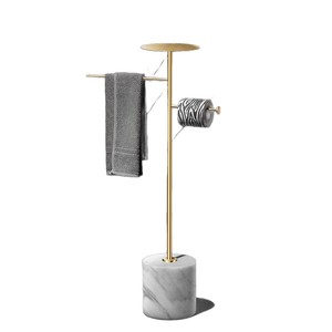 Toallero de pie de latón chapado en oro estándar con dispensador de papel higiénico para baño, capacidad de carga de 10-15 kg - Product Image 2