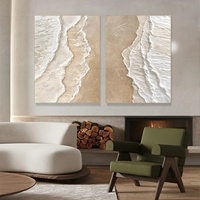 Peinture acrylique texturée beige personnalisée avec paysage ondulé encadré moderne pour la décoration murale du salon à la maison