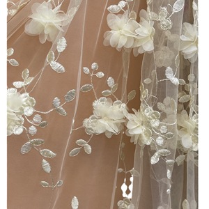 <span class=keywords><strong>2025</strong></span> màu xanh 3D Hoa Đính Ren vải 5 yards Chất lượng cao thêu hạt pháp Ren Vải cho đám cưới - Product Image 3