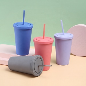 Vasos de plástico <span class=keywords><strong>mate</strong></span> de doble pared, vasos negros con tapas y pajitas, sin BPA, 16oz - Product Image 4