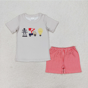 Sibling Baby Boys Linemen Cars Shirt Top Short Summer <b>Clothes</b> Sets - Product Image 5