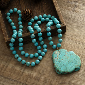 Batı Modası Bohem Kadınlar Tatil Doğal Mavi Turkuaz Düğümlü Kolye Farklı Şekillerde Turkuaz Kolye Ucu Kolye - Product Image 2
