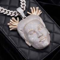 Nouveau Pendentif Visage 3D Luxe Moissanite Iced Out Entièrement Pavé Hip Hop pour Hommes Bijoux Streetwear Rapper DJ