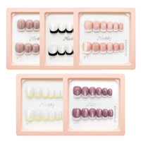 Faux ongles à presser faits main en ABS, style Ins, carrés moyens, pailletés, nude, French manucure, pour salon, logo personnalisé, vente en gros