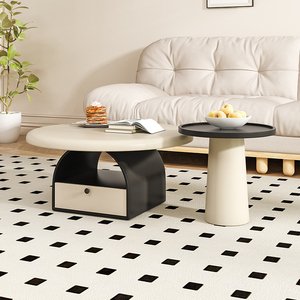 <span class=keywords><strong>Table</strong></span> de chevet <span class=keywords><strong>ronde</strong></span> de style crème moderne pour chambre à coucher de filles <span class=keywords><strong>Table</strong></span> de chevet créative en bois massif avec peinture et rangement - Product Image 5
