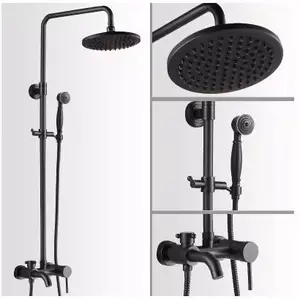 Grifo de bronce negro con cabezal de ducha de lluvia, conjunto completo de baño con pulverizador de mano