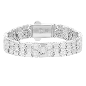 <b>Silver</b> 925 White Gold Plated Original Total 5 Carat Brilliant Cut Test D Color VVS1 Moissanite Honeycomb <b>Bracelet</b> <b>Chain</b> Fine - Product Image 1