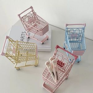 Mini <b>Shopping</b> Cart Makeup Organizer Metal Desktop Storage Cosmetic Holder Girly Cartoon Toy 0.5L Capacity - Product Image 1