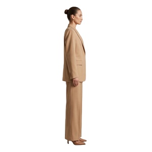 Completo Blazer Sartoriale da <span class=keywords><strong>Donna</strong></span> con Risvolto a Revers 55% Lana 45% Poliestere 260GSM Antipiega Forma Strutturata Tutte le Stagioni Cammello <span class=keywords><strong>S</strong></span>-5XL - Product Image 2