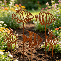 Ensemble de 5 piquets de jardin en métal rouillé, silhouettes tropicales, décoration rustique, art de jardin, décoration extérieure