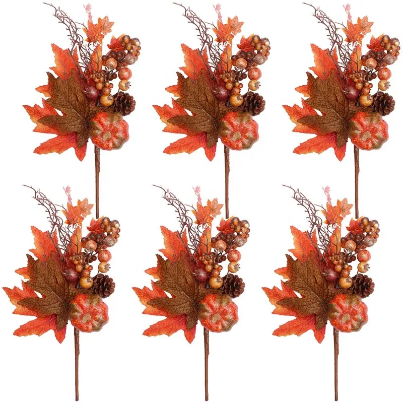 EAGLEGIFTS 6 packs artificial pumpkins fall floral picks thanksgiving autumn decorations