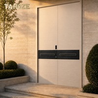 Porte d'entrée en acier à rayures horizontales, personnalisable, à double battant, pour maison jumelée et complexe d'appartements