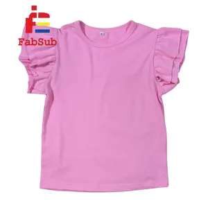 Kids 100 Polyester Color T Shirt Butterfly Sleeve Girls T-shirts Spring Summer Color Cotton Feel Sublimation Shirts Kids