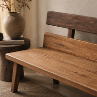 Banc de salle à manger moderne Wabi-Sabi en bois massif avec dossier, chaise longue rustique en bois pour trois personnes pour salle à manger