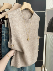 Women Crew Neck Solid Knit Vest <b>Sleeveless</b> Knitted Waistcoat Loose Casual Outer Wear Layering <b>Sweater</b> Tank Top Wholesale - Product Image 2