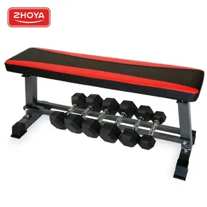 Zhoya Unadjustment Flat Bench Press Gym Training Weight Bench With Dumbbell Rack For Weight Lifting