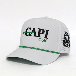 Gorras de Béisbol de 5 Paneles Impermeables de Alta Calidad al por Mayor, Logotipo Bordado Personalizado, Orificios Cortados con Láser, Gorras de Golf de Poliéster de Alto Rendimiento - Product Image 1