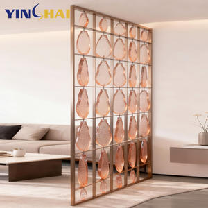 Paravent de séparation en verre cristal doré de luxe et en acier inoxydable pour la décoration du salon à domicile - Product Image 1