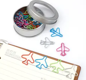 Metal Paper Clip 20pcs Tin Box Packing Colorful Airplane Shape Paper Clips File Paper Clips For Office Supplies