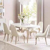 Ensemble de meubles européen classique de conception de maison villa meubles de salle à manger de luxe ensemble de table en bois massif incurvé avec dessus en marbre