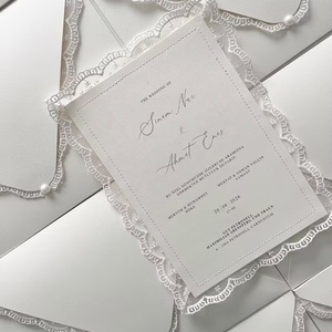 Ensemble d'invitations de <span class=keywords><strong>mariage</strong></span> personnalisées haut de gamme avec bordure en dentelle, carte de réponse 'Save the Date', finition estampée à chaud en relief - Product Image 4
