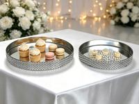 Ensemble de plateaux en métal argenté avec base miroir, plateaux décoratifs miroir pour bijoux, cosmétiques, desserts, table, décoration de maison, mariage, fête