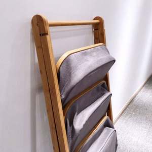 Estante de Bambú de 2 Niveles con Cesta de Almacenamiento de Lona de 3 Niveles, Organizador de Tela Plegable y Colorido para Dormitorio y Lavandería - Product Image 2