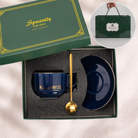 Ensemble de tasses à café en or avec logo personnalisé de qualité supérieure, avec cuillère, boîte cadeau élégante pour les clients d'entreprise et les cadeaux d'affaires