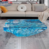Meubles personnalisés, table basse en résine époxy transparente de luxe, irrégulière, basse et haute, pour la maison, l'hôtel