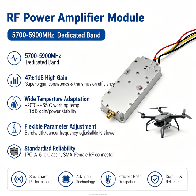 50W GAN RF Amplification Module 5700-5900MHz Anti-Drone Water Resistant RF Signal Generation Digital Source SMA-F