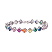 Bracelet trèfle à quatre feuilles en zircon arc-en-ciel, bracelet pavé de diamants exquis, bijoux de luxe esthétiques et tendance pour elle