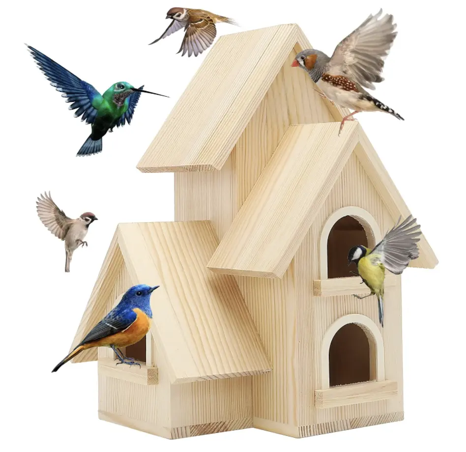 Casa de pássaro sem acabamento, para fora com pinho natural casa de pássaro caixa de madeira