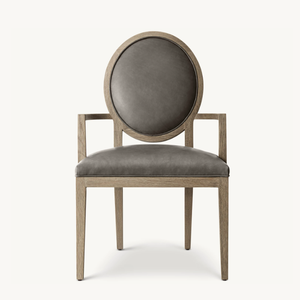 <span class=keywords><strong>Fauteuil</strong></span> de salle à manger en <span class=keywords><strong>cuir</strong></span> à dossier <span class=keywords><strong>rond</strong></span> contemporain français en bois de luxe - Product Image 2