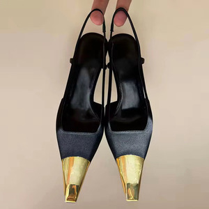Sandales à bout métallique élégantes pour femmes, style italien noir 2025, sexy et matures, avec bride arrière et embout en métal pour employées de bureau - Product Image 5