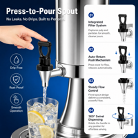 Distributeur de boissons LIYUNDA 8L doré avec bac à gouttes central pour glace, en acier inoxydable et PC, avec support pour buffet