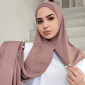New Style Wholesale Solid Color Tudung Instant Muslim Shawl Luxury Loop Hijab Jersey Scarf For Woman
