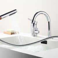 Robinet de baignoire moderne à poignée unique 3 trous, mitigeur de bain à poser sur le rebord avec douchette à main