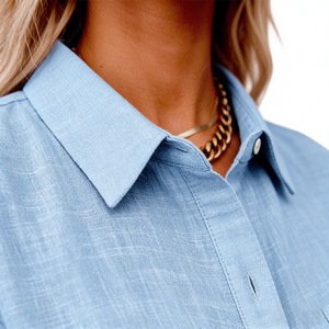 เสื้อเชิ้ตผ้าลินินแขนสั้นแฟชั่นผู้หญิง สไตล์ลำลอง ติดกระดุม สำหรับฤดูร้อน ลดราคา - Product Image 6