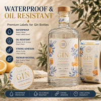 Étiquettes personnalisées pour bouteilles de gin 3D, impression dorée à chaud, résistantes à l'alcool, pour emballages de vin et de spiritueux