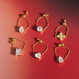 <b>Adjustable</b> Zircon <b>Ring</b> Gold Chain Claw Setting Unisex Fashion Jewelry Gift - Product Image 2