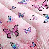 Ensemble de couette pour enfants quatre saisons, motif de fleurs roses et de papillons pour filles, ensemble de literie mignon pour enfants avec des personnages de dessins animés