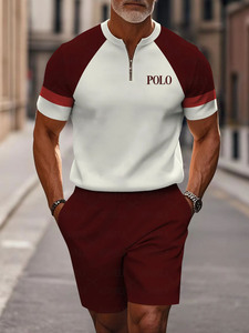 Set <span class=keywords><strong>Polo</strong></span> Casual alla Moda con Maglietta a Maniche Corte con Zip e Pantaloncini da Uomo - Product Image 1